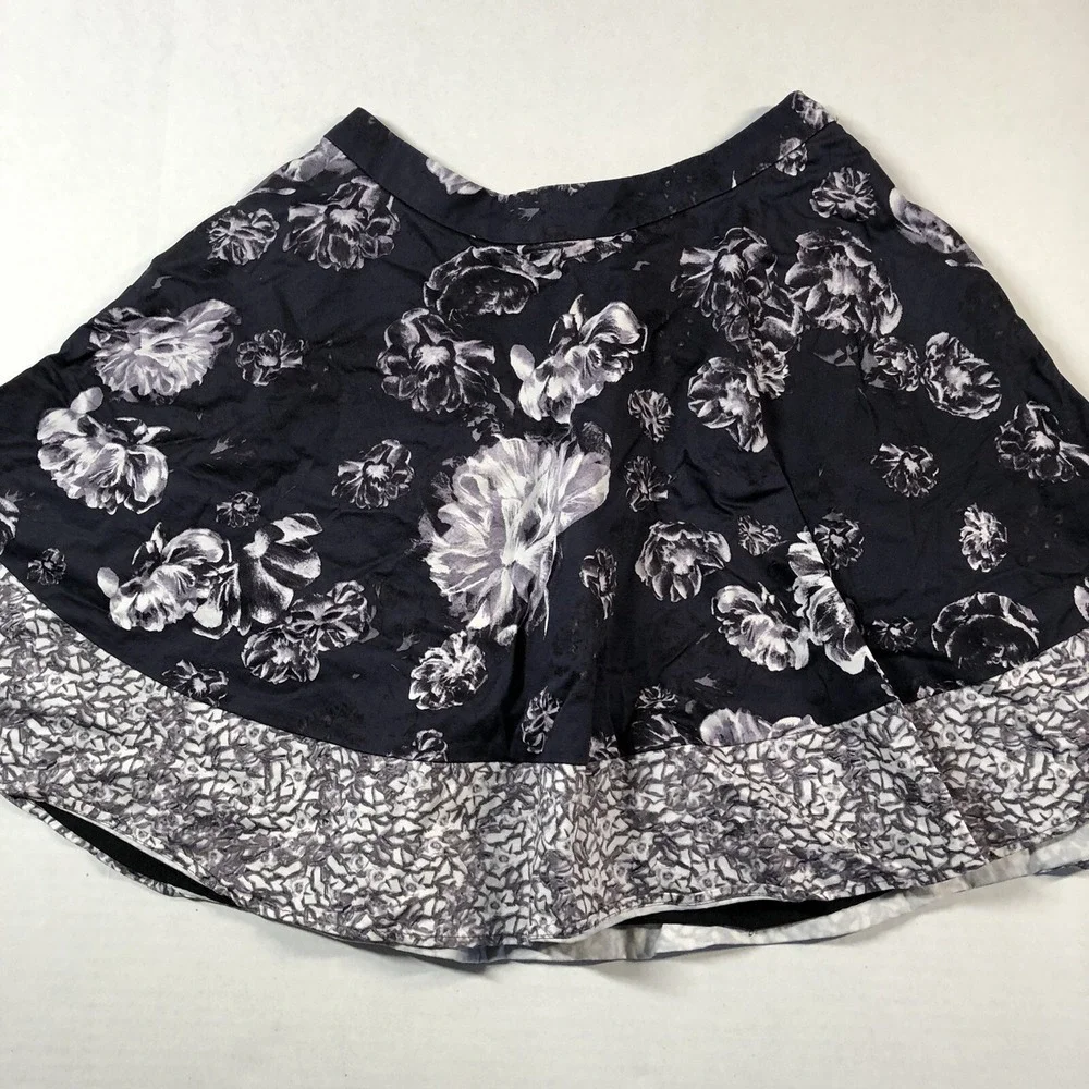 PRABAL GURUNG Target Cotton Gray Floral Full Dance Swing SKIRT 4 A3230